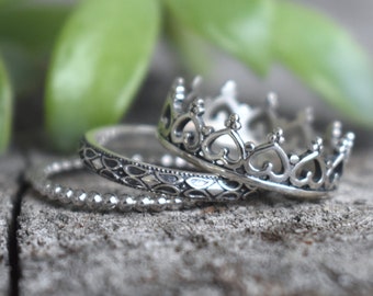 Princess Ring, Crown Ring, Crown Stacking Set, Sterling silver princess ring, silver stacking rings, crown stacking ring, Bridesmaid gift