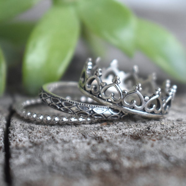Prinsesring, kroonring, kroonstapelset, sterlingzilveren prinsesring, zilveren stapelringen, kroonstapelring, cadeau bruidsmeisje