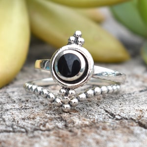 Onyx Ring, Onyx engagement set, Onyx stacking ring, Bali Onyx ring,  boho Onyx ring, sterling onyx rings, grounding stone, protective onyx