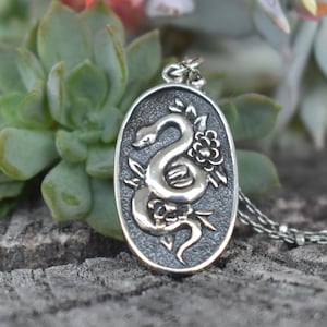 Snake necklace, Floral snake necklace, Snake cameo, Snake jewelry, halloween, snake medicine, pagan, snake shadowbox, sterling silver