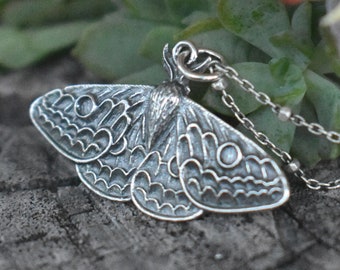 Moth necklace, Large moth, moth jewelry, luna moon, entomologist, butterfly necklace, moth medicine, forest dweller, insect necklace, silver