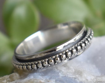 Spinner Ring, Anxiety Ring, Fidget Ring, Boho Ring, anxiety sterling silver ring, mens spinner ring, boho style, worry ring, beaded ring