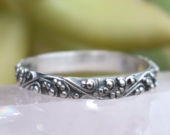 Art nouveau ring, Bali Bead ring, Beaded ring, dotted ring, dot ring band, stack ring, boho bead ring, boho ring, sterling ring, silver boho