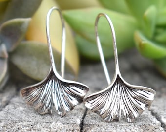 Gingko earrings, Ginkgo biloba, Sterling silver ginkgo, ginkgo jewelry, tree lovers, gingko trees, maidenhair tree, gingko leaf