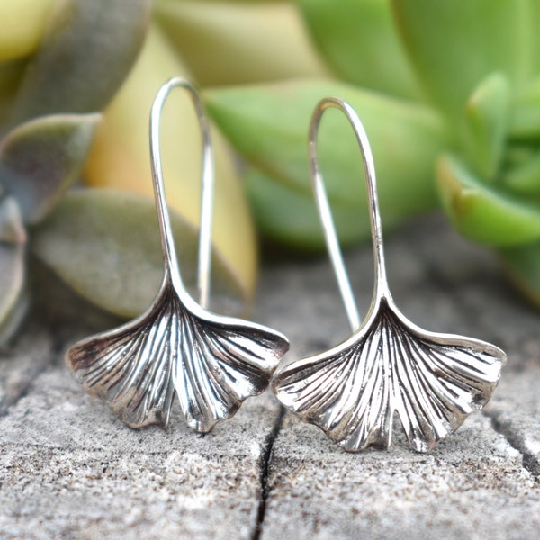 Gingko earrings, Ginkgo biloba, Sterling silver ginkgo, ginkgo jewelry, tree lovers, gingko trees, maidenhair tree, gingko leaf