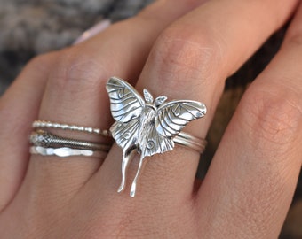 Luna moth ring, moth ring, sterling silver ring, silver moth ring, Luna moth jewelry, butterfly ring, gothic ring, gift for girlfriend, moon