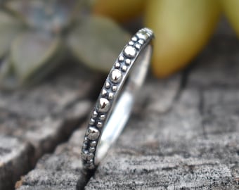 Bali Bead ring, Beaded ring, dotted ring, dot ring band, bali stack ring, boho bead ring, boho ring, sterling silver bead ring, silver boho