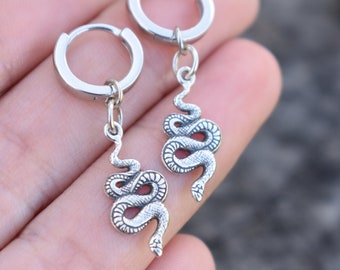 Snake Huggie Hoop, Dangle Earrings, Sterling silver Hoop Earrings, Snake Earrings, Snake medicine, Witchy hoop, death and rebirth, serpent