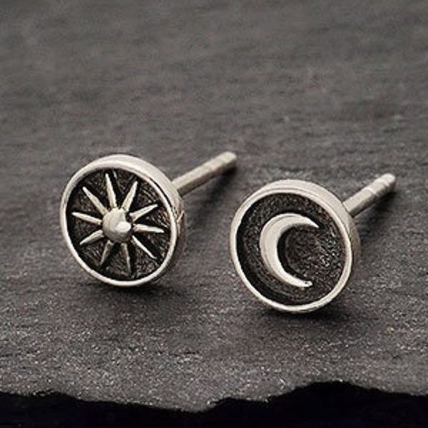 Sun moon earrings, sun moon studs, Sterling silver sun and moon, sun moon jewelry, sun earrings, moon earrings, witchy earrings, celestial