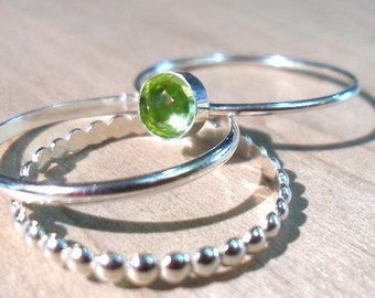 Peridot Ring, Peridot Stacking Set, Sterling silver peridot stacking rings,  gemstone stacking rings,  August Birthstone rings