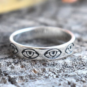 Wide Eye Ring, Eternity Evil eye ring, Silver eye ring, all seeing eye ring, fortune telling, witchy ring, evil eye jewelry, eternity bands