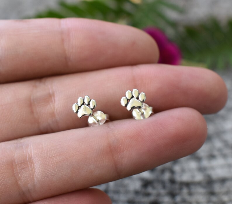 925 Sterling Silver Paw Print Earrings With Cubic Zirconia - Dog Cat Pet Footprint Studs - Gift Boxed