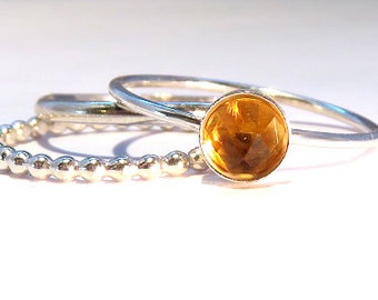 Citrine rings, Citrine Stacking Set, Silver Citrine rings, November birthstone rings, November rings, silver stacking rings, silver stack