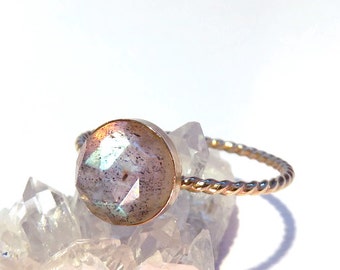 Labradorite ring, Gold Labradorite ring, Gemstone ring, Gold Ring, Midnight Moonstone Ring, Gold stacking ring, Labradorite stacking ring