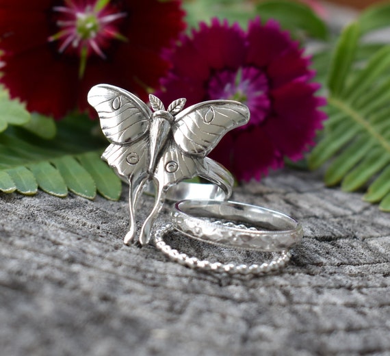 Luna Moth Ring Moth Ring Sterling Silver Ring Silver Moth Ring
