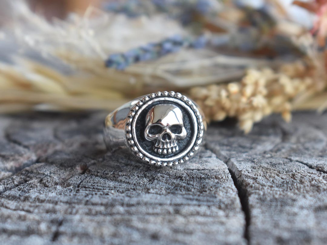 Skull Ring, Skull Signet Band, Day of the Dead Ring, Dia De Los Muertos ...