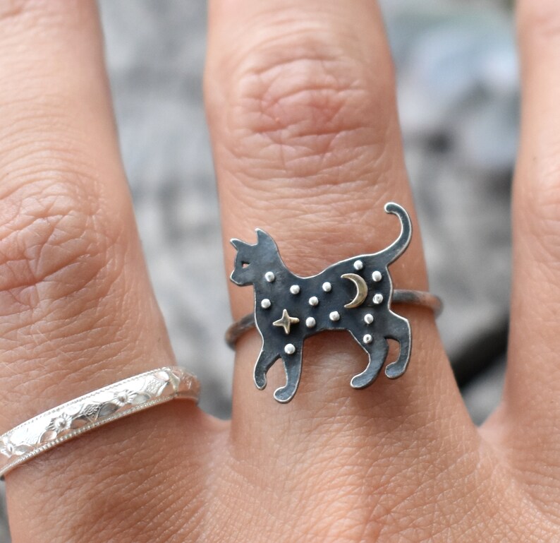 Cat Ring Bague de chat noir lune et chat étoile gothique Etsy