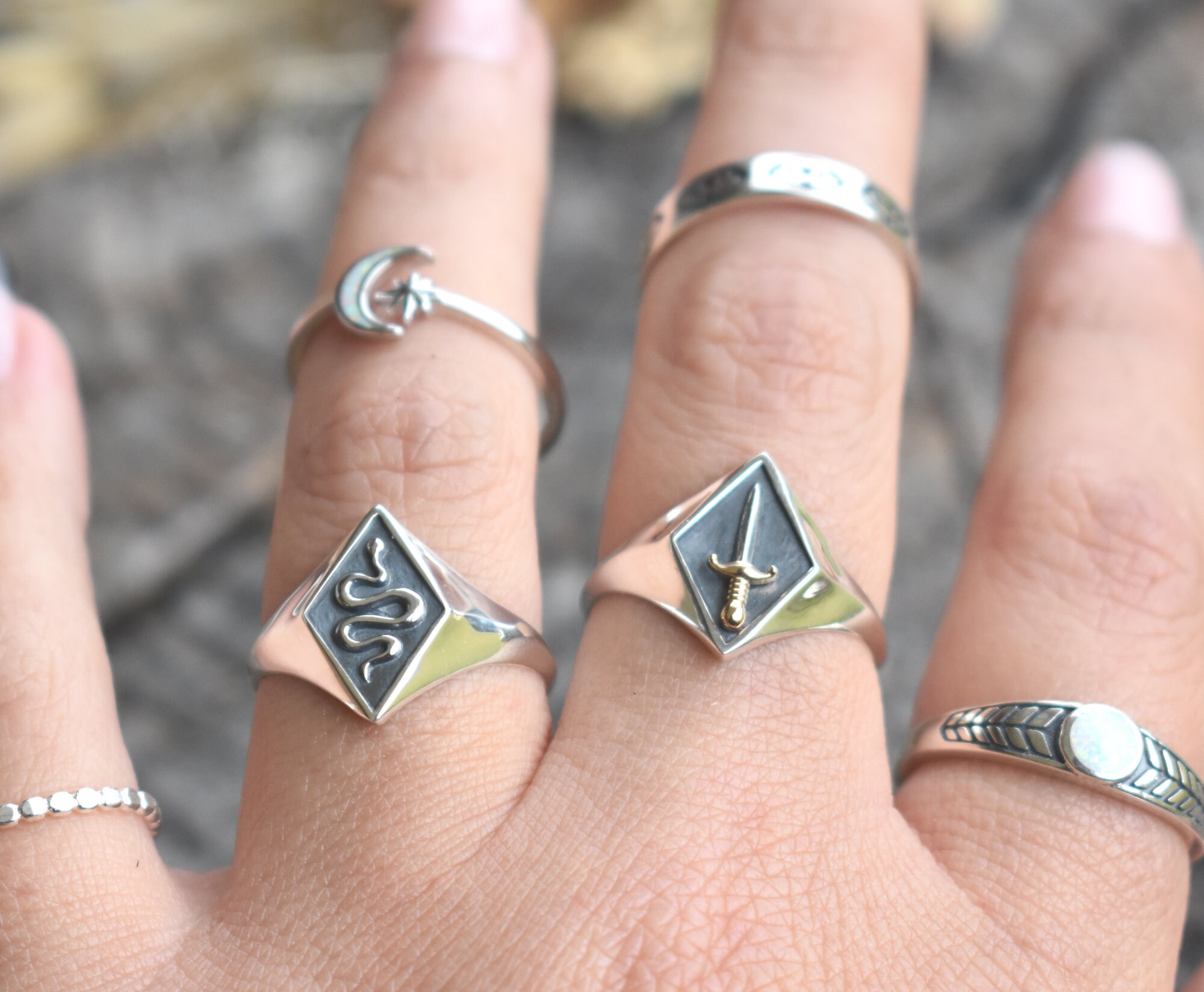 Snake Signet Ring, Snake Ring, Sterling Silver Signet
