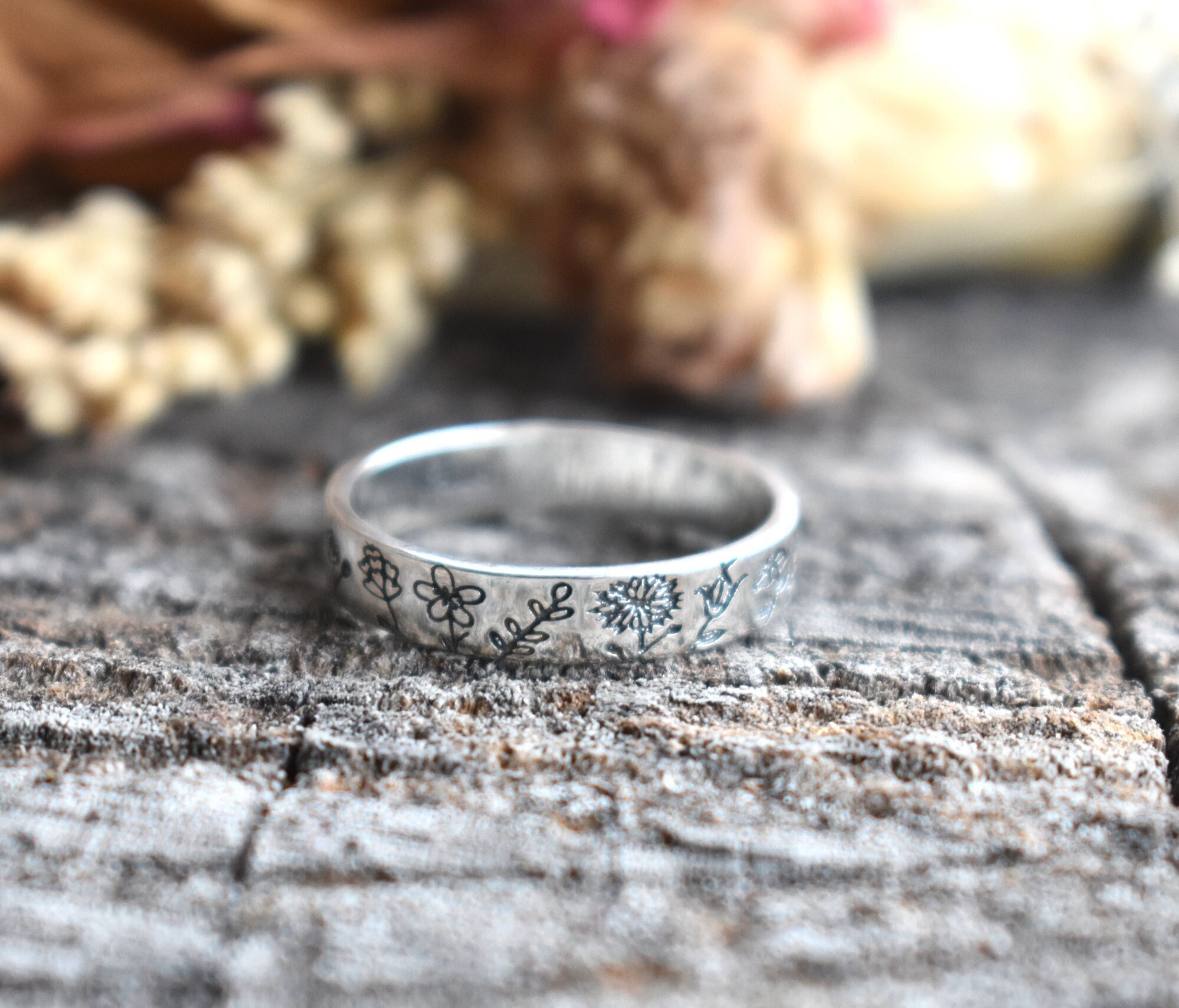 Birth Flower Ring, Flower Ring, Floral Ring, Floral Eternity Band Birth Flower Ring, Flower Ring, Floral Ring, Floral Eternity Band