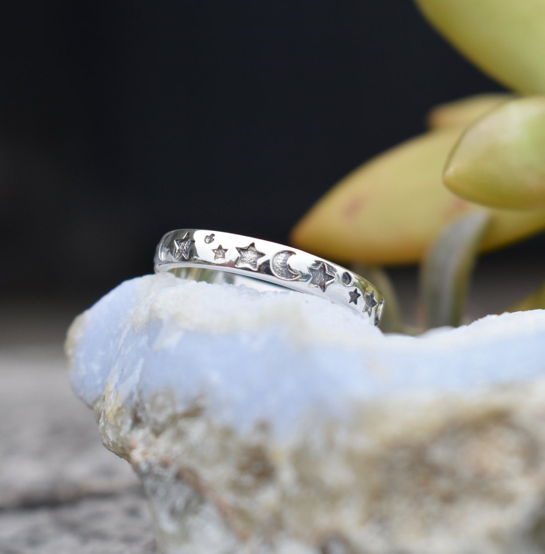 Moon and Star Ring, Crescent Moon Ring, Stars Ring, Celestial Ring ...