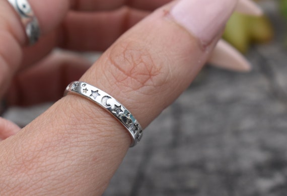 Moon and Star Ring, Crescent Moon Ring, Stars Ring, Celestial Ring