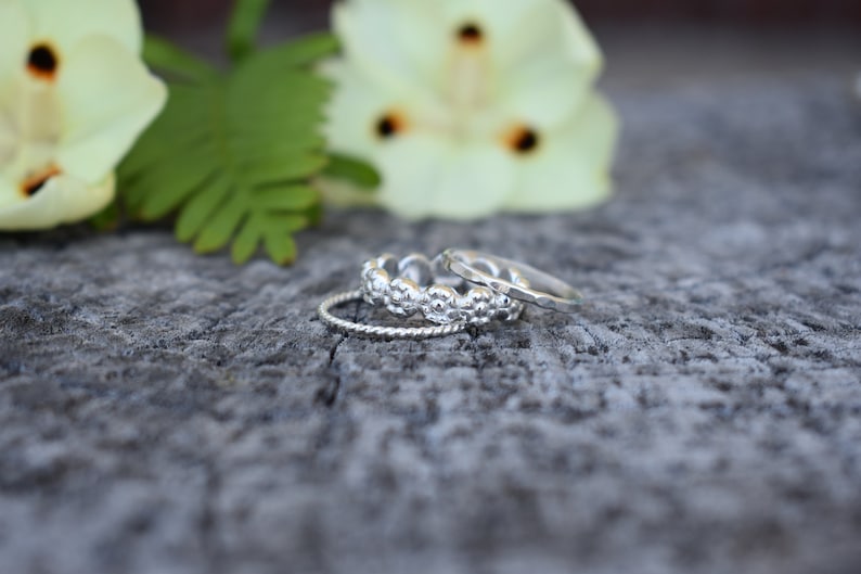 Boho Rings boho style sterling silver Silver ring midi rings flower ring set festival Daisy ring stacking ring silver stacking ring