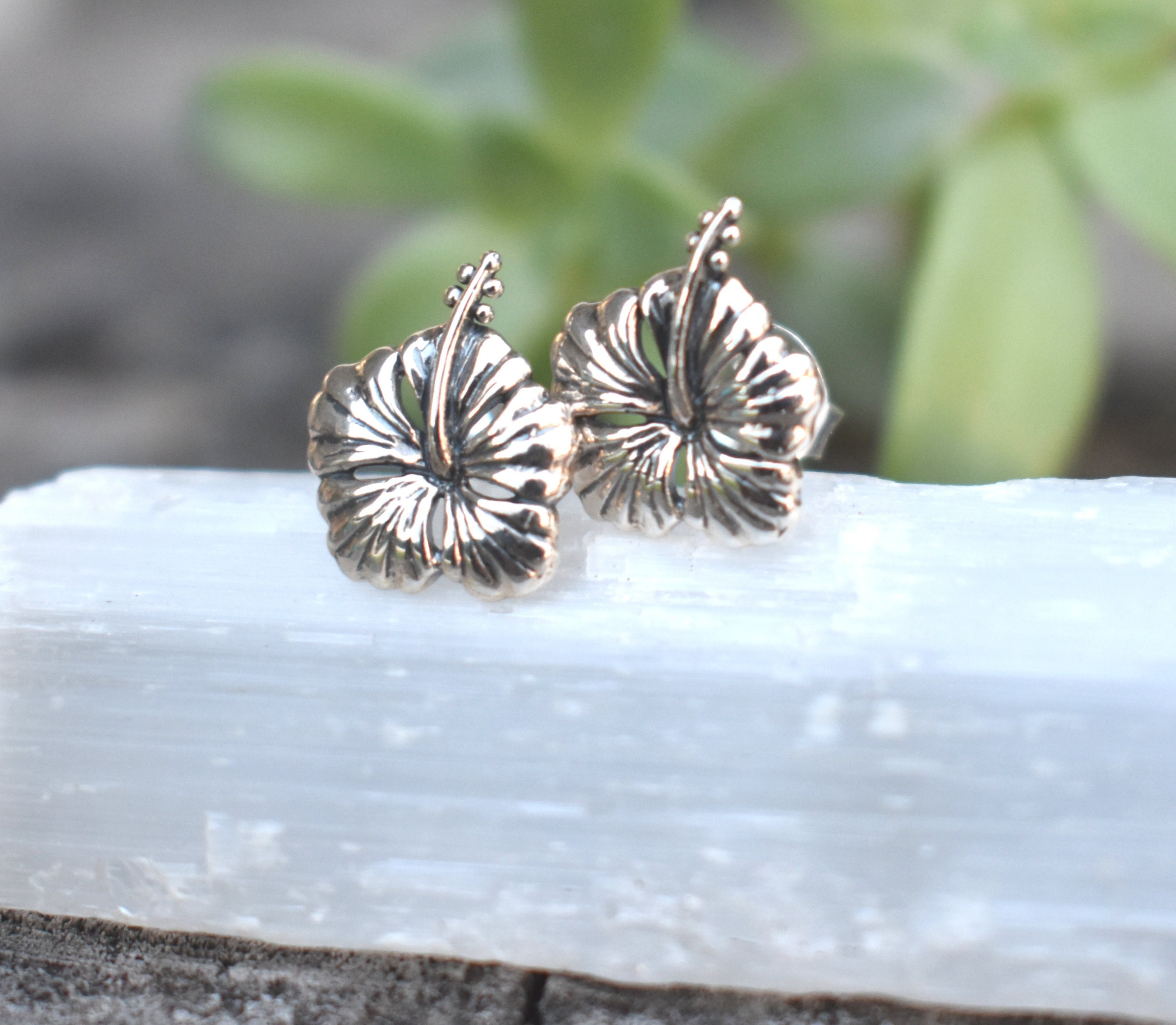 Hibiscus Earrings, Flower Stud Earrings, Hibiscus Studs