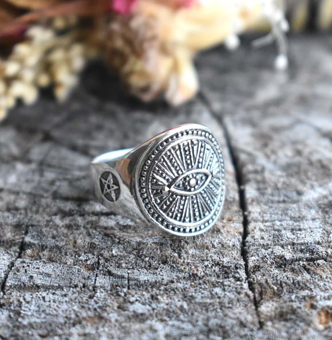 Eye Signet Ring, Pentacle Ring, Star Ring, Ritual Ring, Tarot Ring, All ...