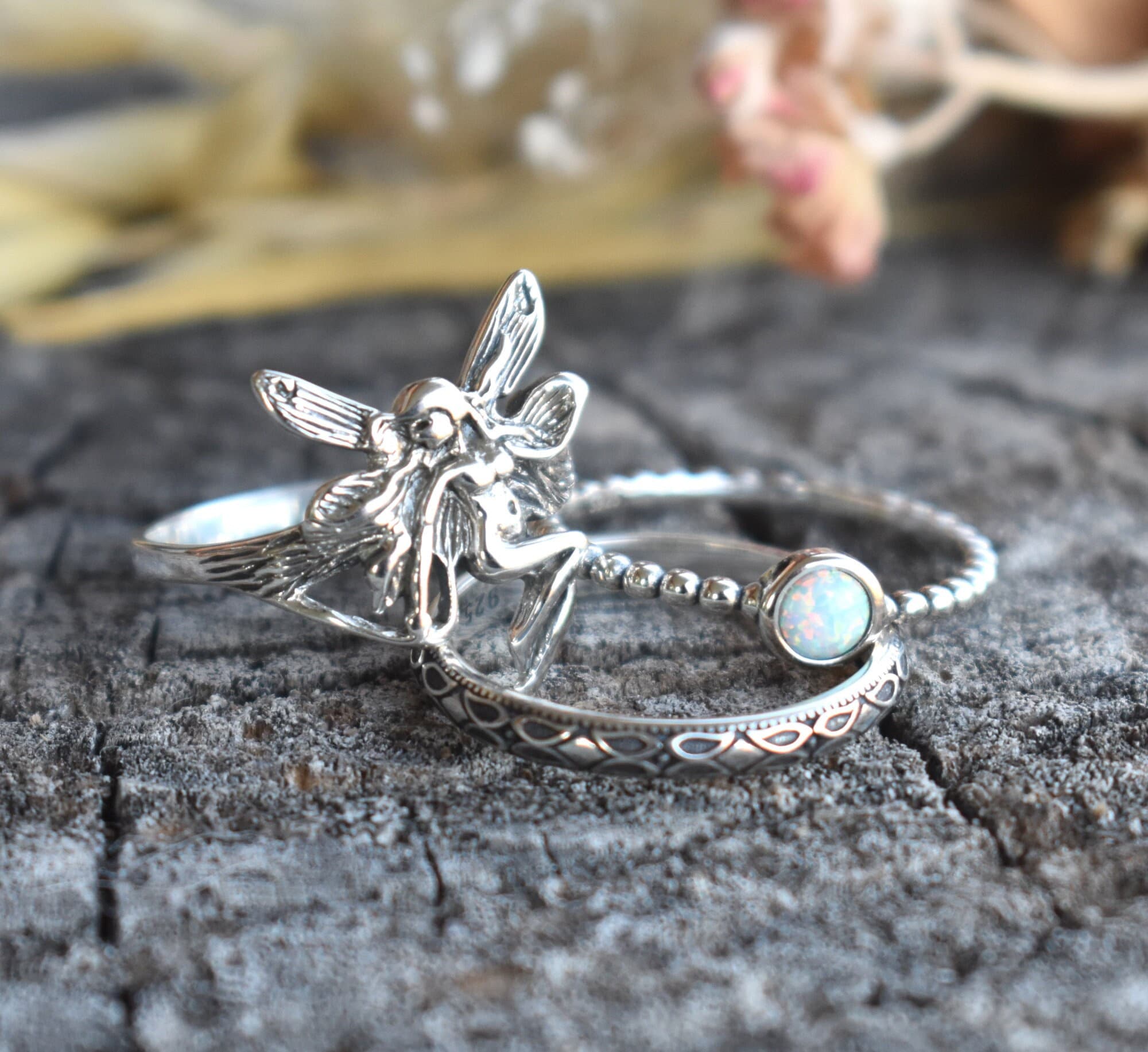 Fairy ring, Forest Fairy Ring, Silver fairy ring, Silver rings, opal rings, silver stacking rings, forest ring, hedgewitch, garden fairy
