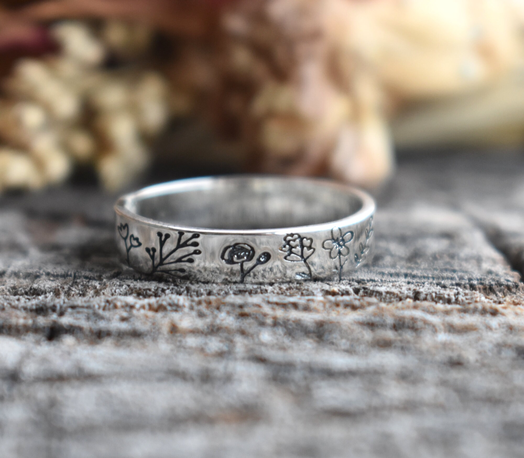 Birth Flower Ring, Flower Ring, Floral Ring, Floral Eternity Band ...