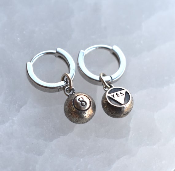 Magic Eight Ball, 8 Ball, Huggie Hoops, Ball Hoop, Ball Huggie, Sterling Silver Earring, Eight Ball earring, 90's style earring, y2k earring