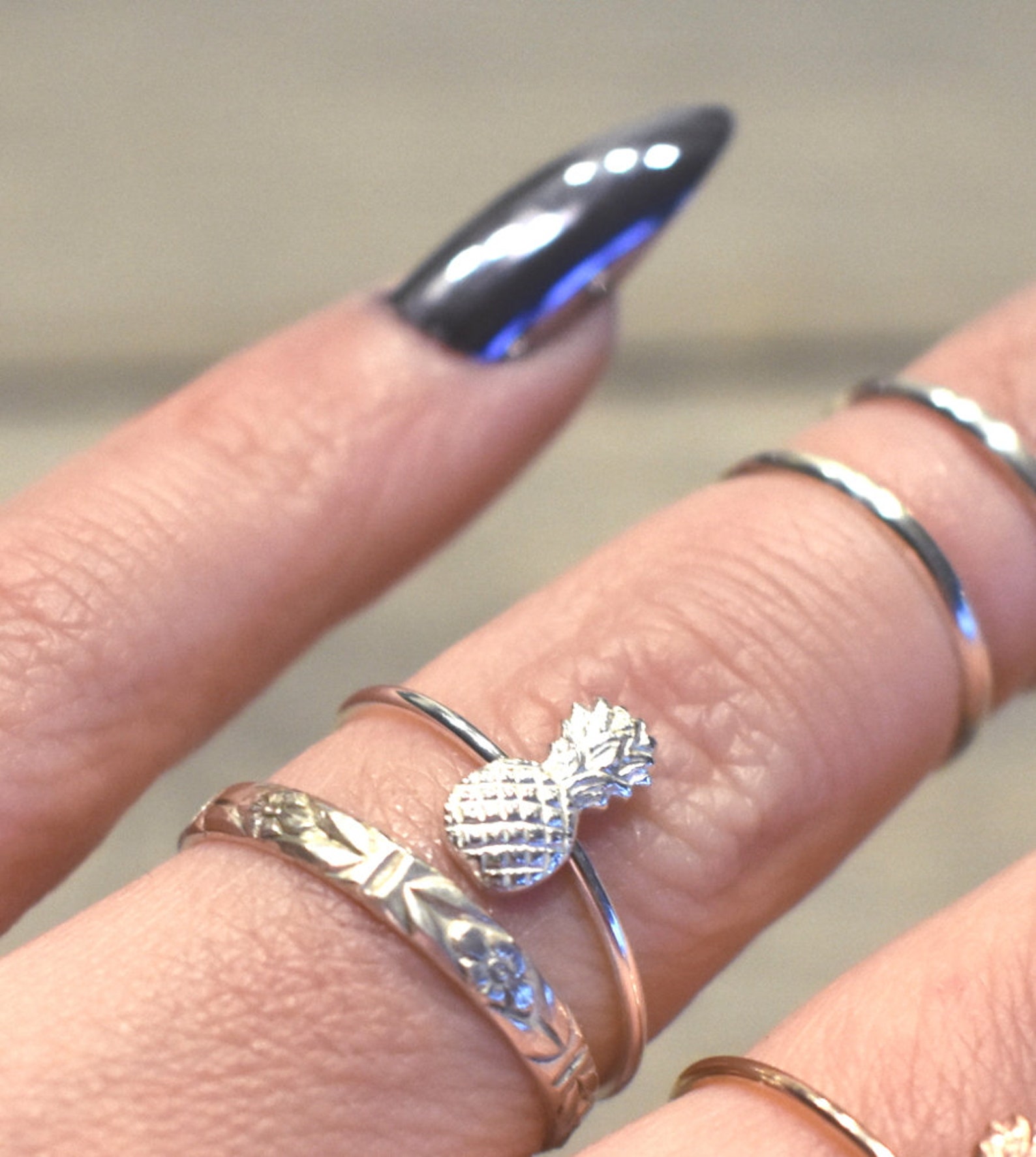 Pineapple Ring Tiny Pineapple Ring Rose Gold Stacking Ring Etsy