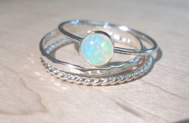 Opal ring, Opal stack set, silver opal rings, Opal ring set, October birthstone, birthstone ring, Bridesmaid gift, boho ring, festival ring 