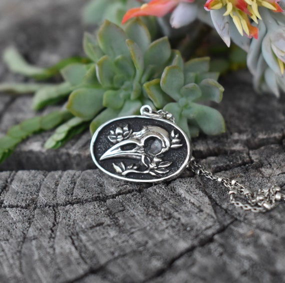 Bird Skull necklace, Skull necklace, Raven Skull, Nevermore, Edgar Poe, the raven, Skull Cameo, Skull jewelry, norse raven, wednesday addams