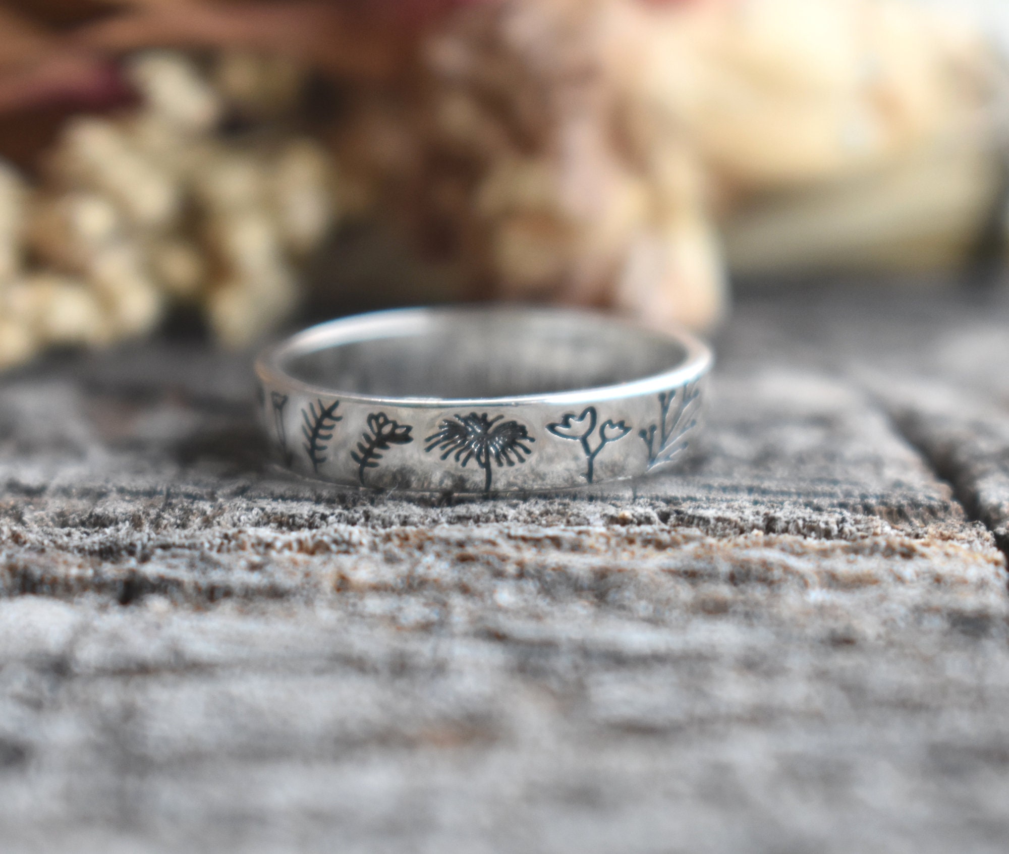 Birth Flower Ring, Flower Ring, Floral Ring, Floral Eternity Band ...