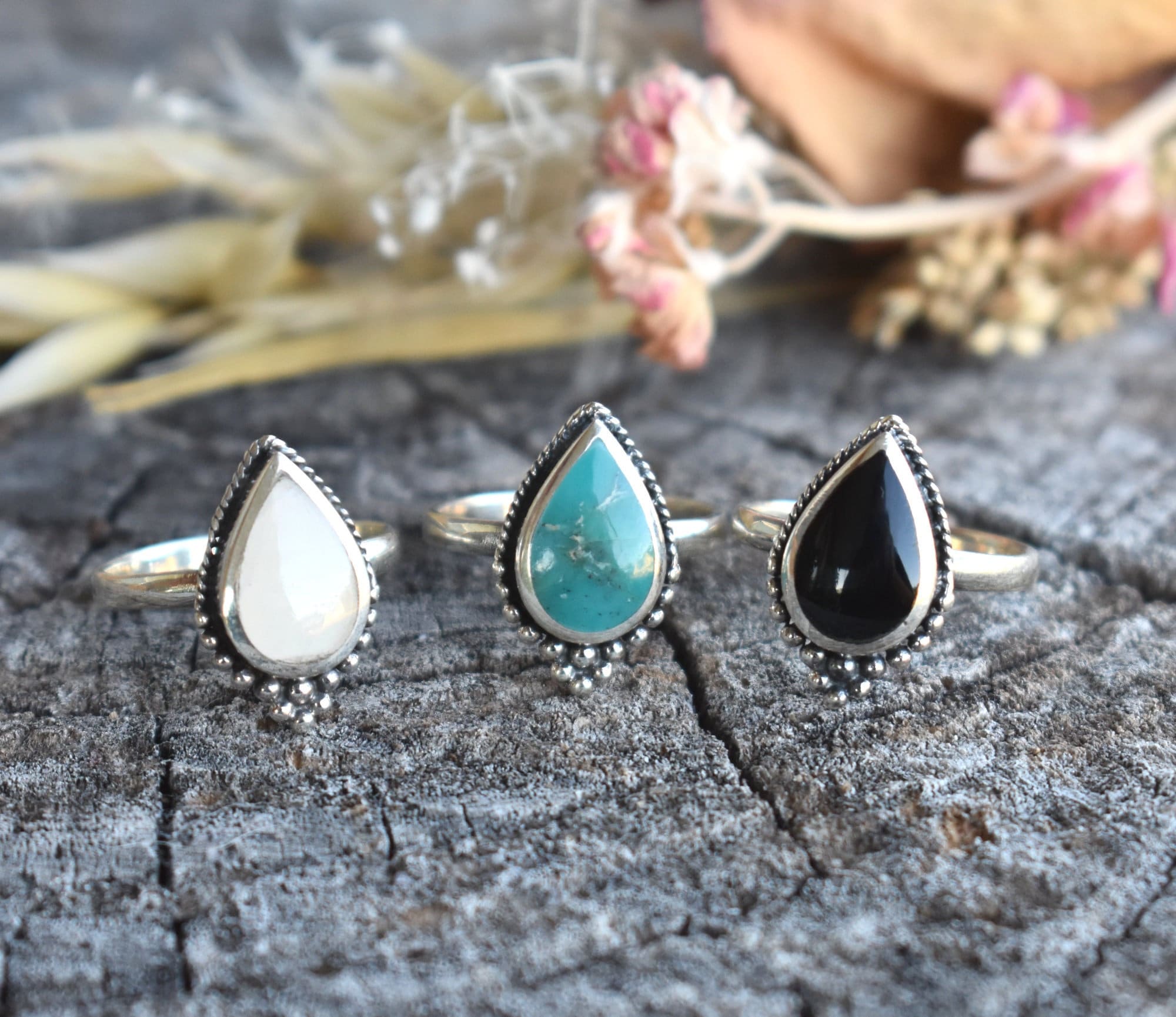 Pear Cut Synthetic Turquoise Lotus Ring – 925 Sterling Silver, Bohemian Vintage Style – Size 9 - View #8