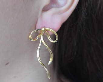 Pendientes de lazo de oro, pendientes de oro, pendientes de lazo, pendientes de lazo, pendientes de lazo de oro de 18 k, joyas de lazo, pendientes de lazo, pendientes de nudo