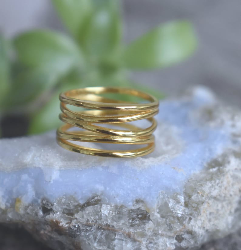 Gold Wrap ring, Wrap Spiral Ring, Swirl Statement Ring, Triple Coil Ring, Gift for Her, Simple Ring, gold thumb ring, gold wraparound image 7