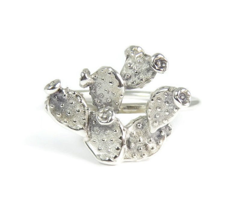 Prickly Pear Rings Turquoise Rings sterling silver rings Cactus Rings boho Cacti ring set Silver Cactus rings silver stacking rings