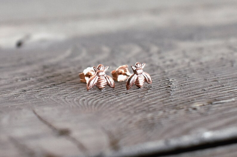sterling silver bee posts Bee studs bee jewelry tiny bee rose gold Bee Earrings minimalist stud Rose Gold studs Silver Bee earrings