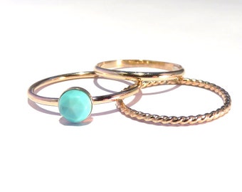 Turquoise Rings, Turquoise Stacking Set, Boho stacking rings, Gold stacking rings, December Birthstone rings, midi ring, gold rings,