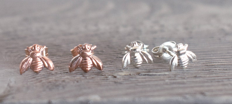 sterling silver bee posts Bee studs bee jewelry tiny bee rose gold Bee Earrings minimalist stud Rose Gold studs Silver Bee earrings