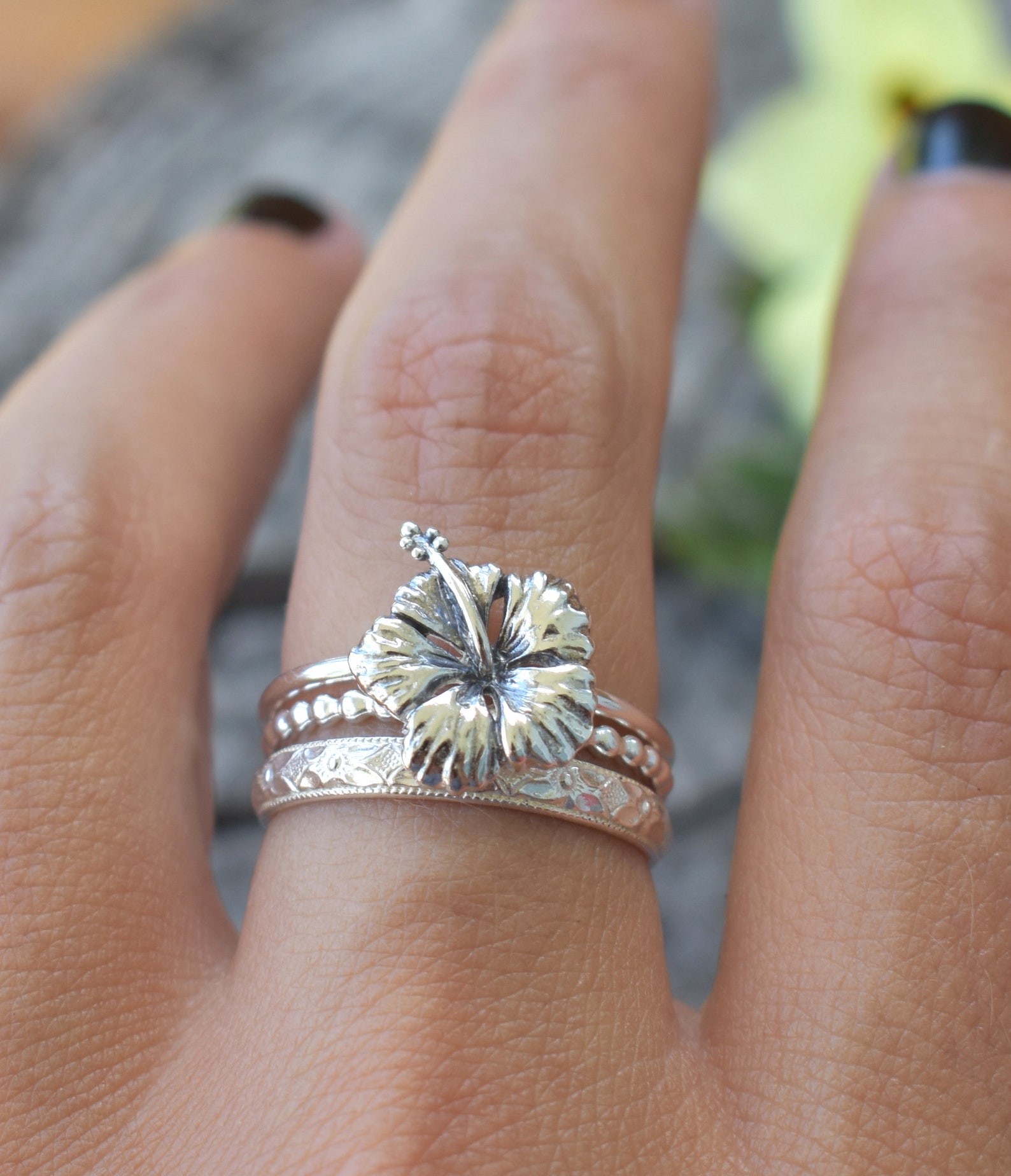 Hibiscus ring Hawaiian Hibiscus Ring Silver flower ring Etsy
