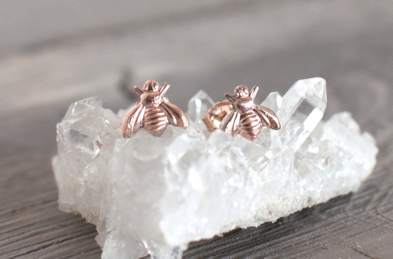 sterling silver bee posts Bee studs bee jewelry tiny bee rose gold Bee Earrings minimalist stud Rose Gold studs Silver Bee earrings