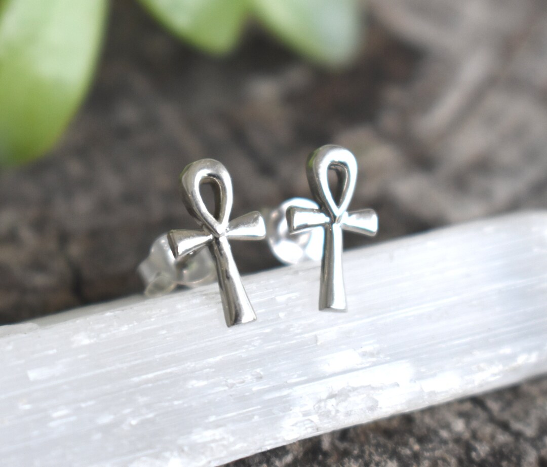 Ankh Stud Earrings Ankh Earrings Ankh Cross Earrings Silver Etsy