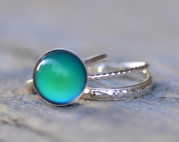 Mood Ring, Mood Stone Rings, Silver Rings, Mood Ring Set, Boho Stacking