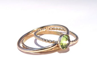 Peridot Ring, Peridot Stacking Set, Gold peridot Rings, Stacking rings, August Rings, Gemstone stacking rings, August Birthstone rings