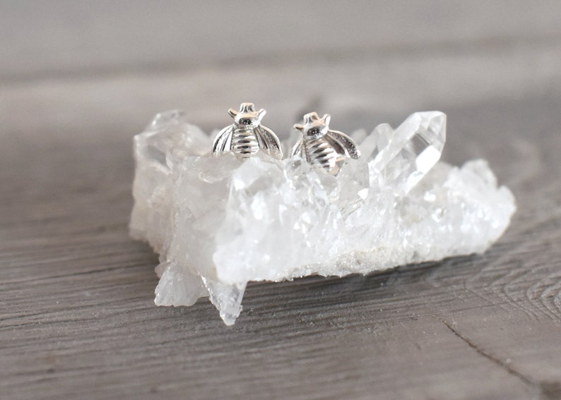 sterling silver bee posts Bee studs bee jewelry tiny bee rose gold Bee Earrings minimalist stud Rose Gold studs Silver Bee earrings