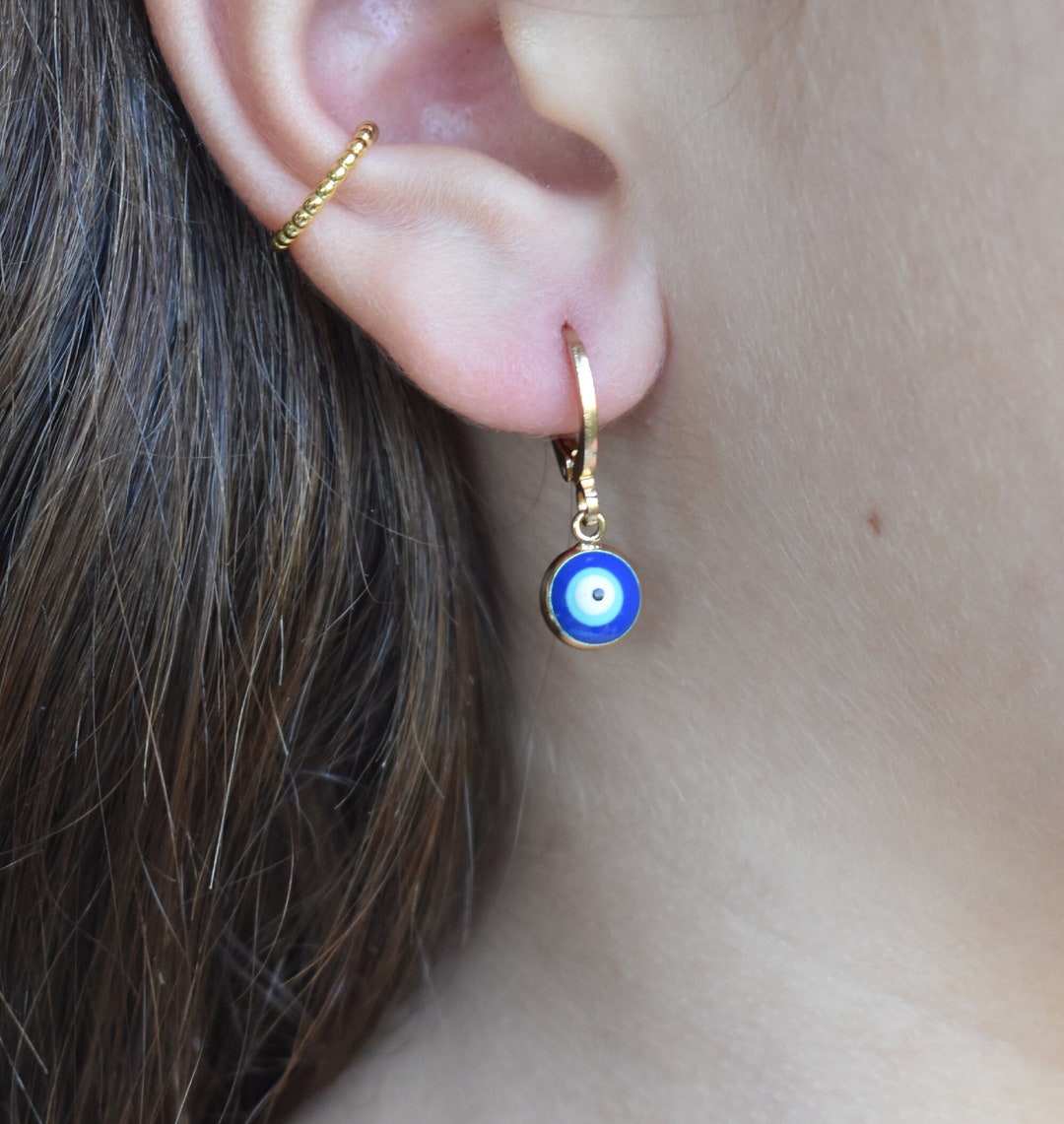 Rainbow Evil Eye Huggie Earrings – Gold