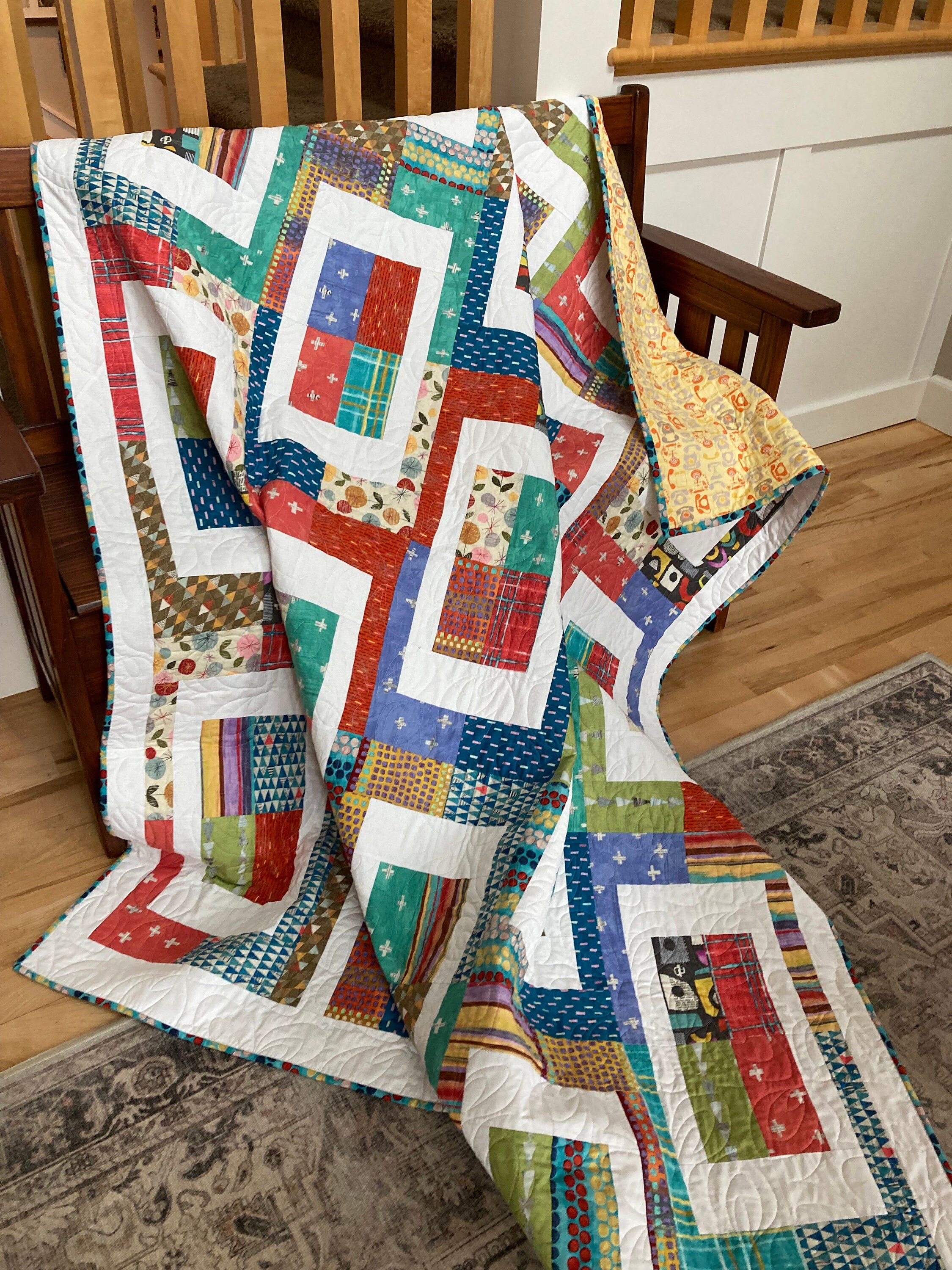 Colorful Boxes Throw Quilt, Modern Handmade Blanket, Ready to Ship - Etsy